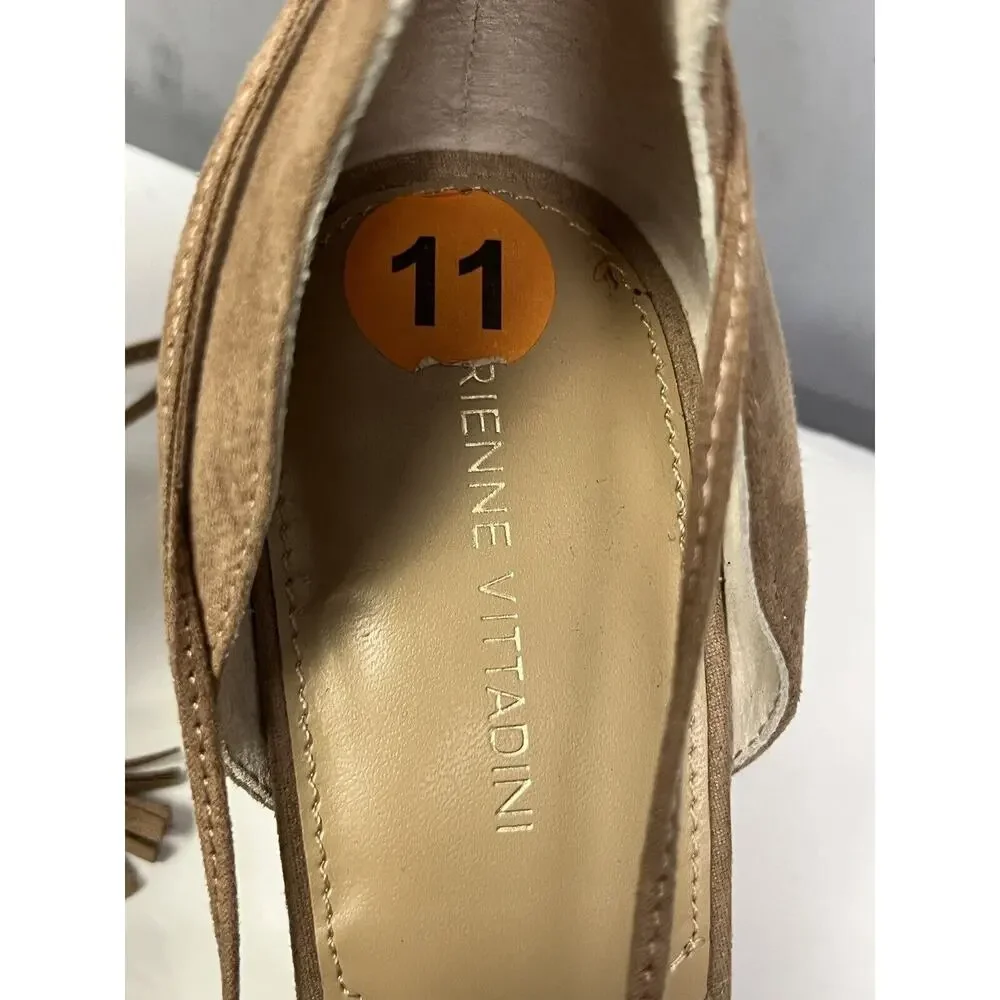 Adrienne Vittadini Ankle-Wrap Wedge Sandal-Marcey‎ Brown Suede Womens size 11